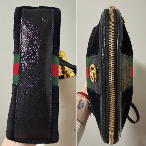 Gucci Ophidia Black Suede Sherry Stripe GG Crossbody Shoulder Bag – Small Size - Picture 3 of 12